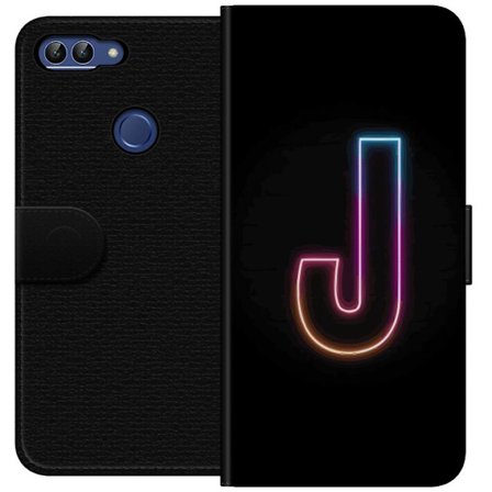 Yhteensopiva Lompakkokotelo Huawei Huawei P smart Minimaalinen neonkirjain J värien vaihtuessa valossa mustaa taustaa vasten