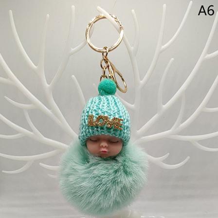 Sleeping Baby Nyckelring E Fluffy Plysch Doll Nyckelringar Dam Flicka
