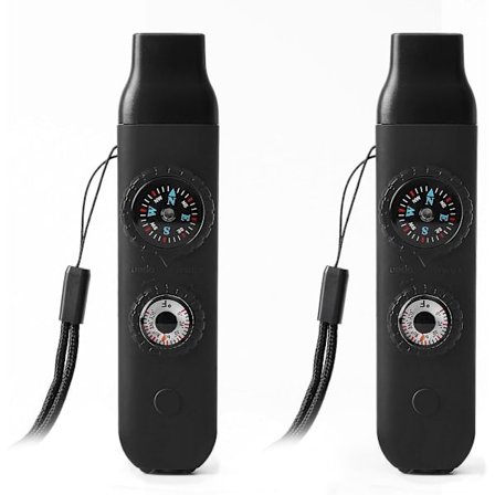 7-i-1 Nødfløyte - Pakke med 2 - Nødfløyte med snor - Med kompass og termometer, LED-lys - Overlevelsesfløyte