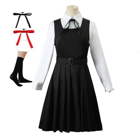 Anime Chainsaw Man Cosplay Mitaka Asa Kostym Klänning Svart Röd Slips Kvinnor Uniform Halloween Kläder