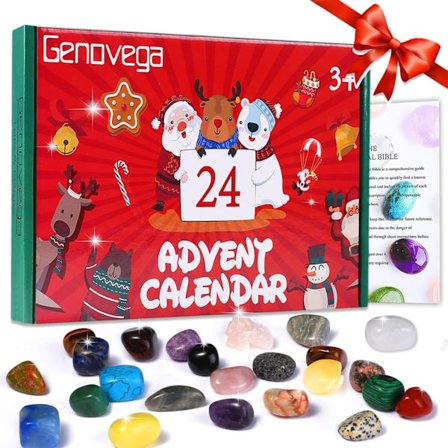 Crystal Christmas Advent Calendar 2025, Countdown Natural Gemstones Gift Box, Minerals Gemstones Crystal Stones Collection Toy Kit