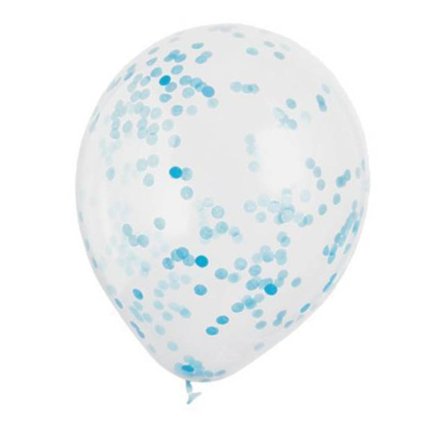 Konfettiballoner Baby Blue 6-pak - Fyldt med festlig konfetti til babyshower og barnedåb - Dekorative balloner til farverige festtemaer