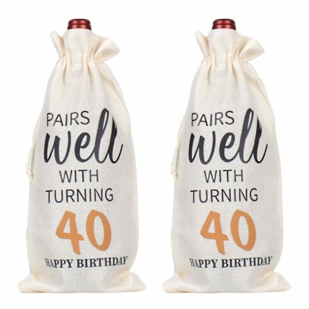 40-årsdag Vinpresenter, Dragskoväska för Vin 40 Års Födelsedag Grattis på Födelsedagen Linne Vinpresentpåse Present Party Dekorationer Vinflaska