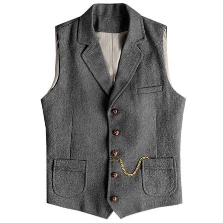 Mænds Tweed Vest Western Herringbone Uld Casual Vest