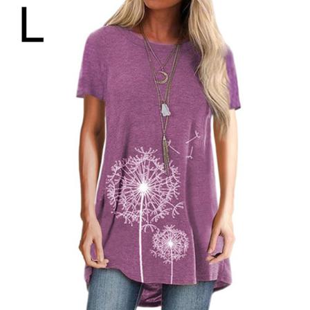 Dam T- Printed Casual Blus Kortärmad Rundhalsad Topp,