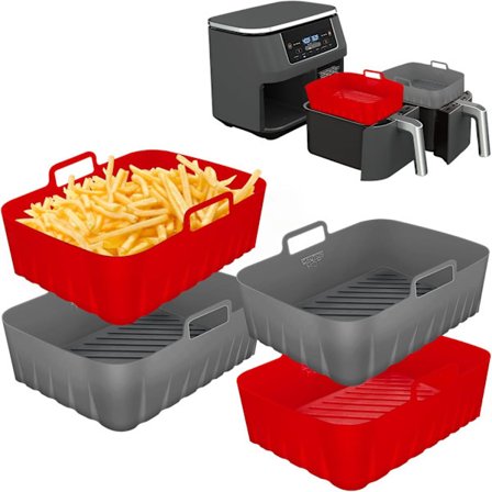 Silikoneindsatser rektangulære 4 stk. til Airfryer dobbeltkurv, fødevaregodkendt genanvendelig bageplade 4 til 5 Qt hver, dobbeltzone Airfryer 