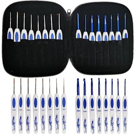 N034 - Set med 16 ergonomiska virknålar med stilfullt fodral, flerfärgad, one size