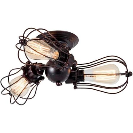 Vintage Industrielt Justerbar Fatning Loftslampe Semi-Flush Mount Metal Base Metal Cage Lampe Rustik Metal Loftslampe (Ingen Pære) (Med 3 Pærer) (Rust