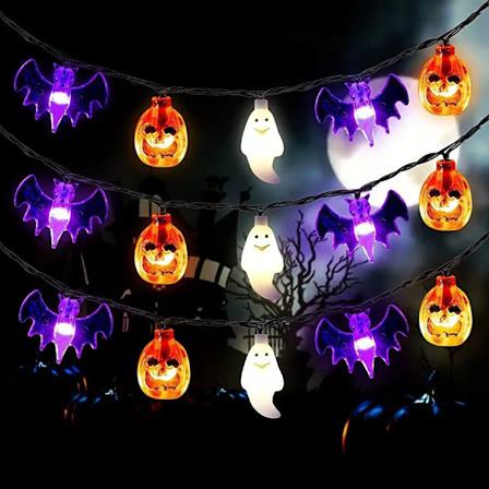 Halloween-valot ulkona sisällä yhteensä 6 metriä 40 LED-kurpitsa lepakko hämähäkki aave Halloween, Halloween-koristevalot koti-ikkunan puutarhan 