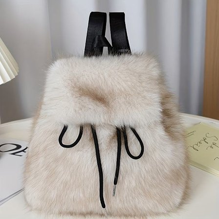 Rygsæk i imiteret pels til kvinder | Afslappet snøre, flap med magnetisk lukning, stor kapacitet