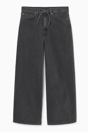 COS Women's Wide Leg Drawstring Denim Trousers in Black