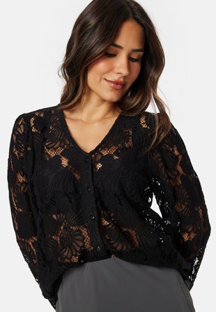 VERO MODA Vmgabena L/S lace shirt Black Vaatteet