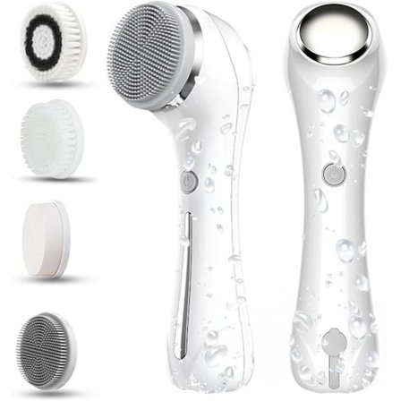 Kasvojenpuhdistusharja - 2 in 1 vedenpitävä Ipx7, 4 harjaspäätä, ladattava