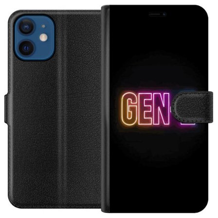 Kompatibelt Plånboksfodral till Apple Apple iPhone 12 Neontext Gen Z i färgstarkt ljus mot mörk bakgrund i modern digital stil