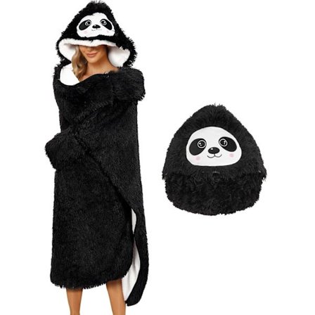 Varm og søt voksen hettegenser teppe supermyk hette vinter varm fleece komfortabel plysj tegneserie dyr kappe teppe (svart)