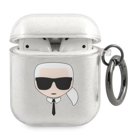 Karl Lagerfeld Glitter Karl's Head-etui for AirPods 1/2 - sølv