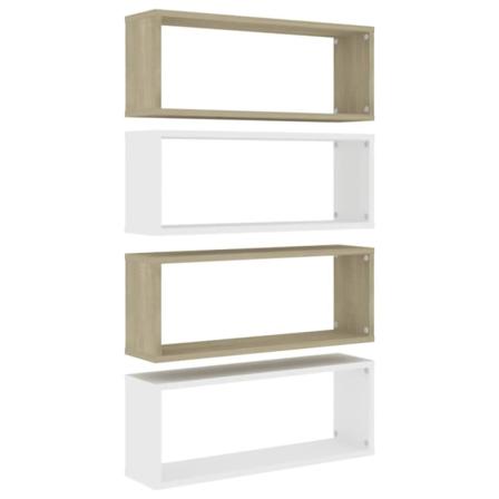 Vidaxl Vägghylla Kubformad 4 St Vit Och Sonoma-ek 60x15x23 Cm Sp Vit