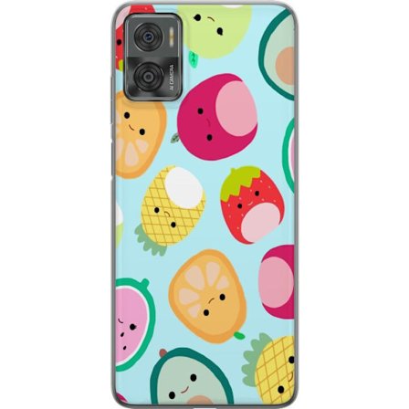 Kompatibelt Mobildeksel til Motorola Moto E22i Mønster av kawaii-frukter som jordbær sitron ananas og avocado på lyseblå bakgrunn