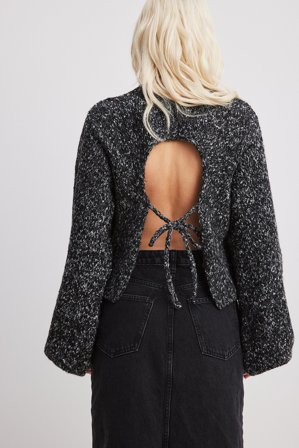 NA-KD Pull dos nu tricoté - Pulls Dos Ouvert - Noir - S