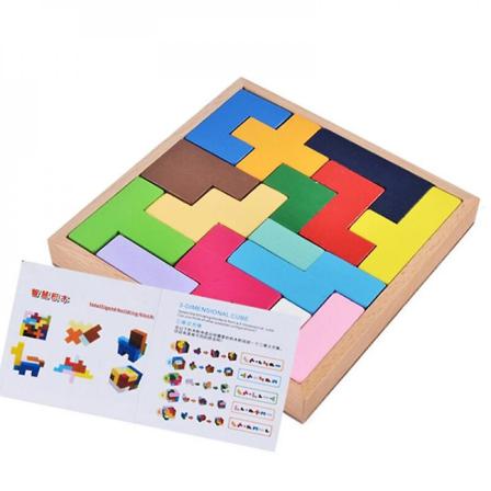 3d Träpussel, Färgglada Tetris, Baby Learning Educational