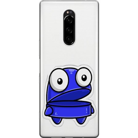 Kompatibel Mobilcover til Sony Sony Xperia 1 Blå tegneseriefigur med åbent udtryk og store øjne i sjov illustration