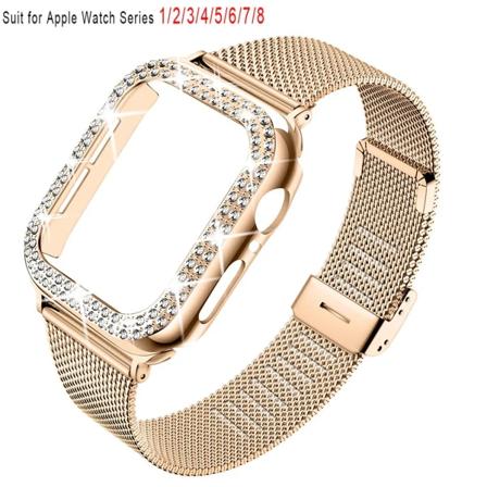 Silm Strap+ Case för Apple Watch Band 40mm 41mm 44mm 45mm 38mm 42mm Correa Meatl Milanese Armband IWatch Series 3 4 5 6 SE 7 8 Rose Gold Series123 