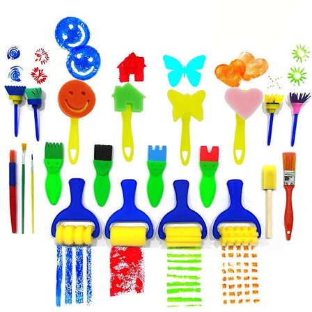 21 stk. børne-kunst-sæt blomstersvamp pensler, sjove malersæt til børn