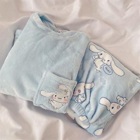 Tegnefilm Søde Pyjamas til Kvinder Vinter Kawaii Sanrios Cinnamoroll Koralsoft Hjemmetøj Pyjamas Sæt Varme Sovetoppe L 49-59KG