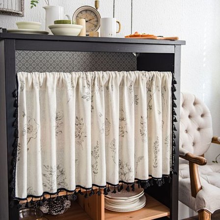 Boho Gardiner med fransar, lantliga korta cafégardiner för skåp och dörrar