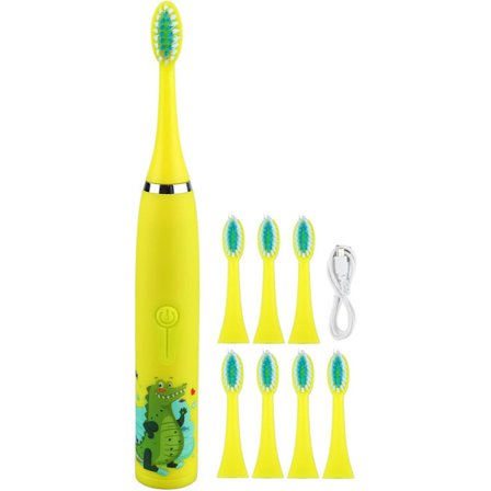 Elektrisk tandbørste til børn, USB-drevet sonisk elektrisk tandbørste, 4 hastigheder og 8 udskiftelige børstehoveder