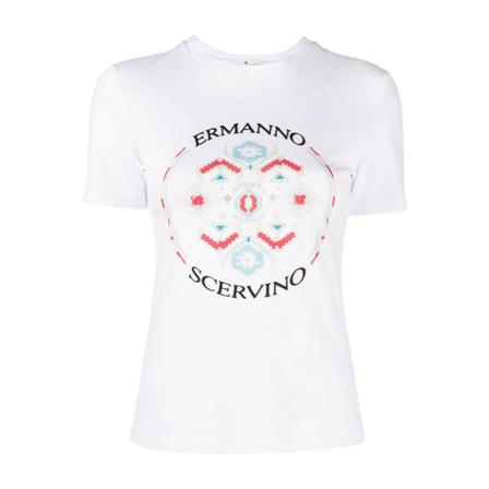 Ermanno Scervino, T-shirt Wit, Dames, Maat:S,Cotton,print