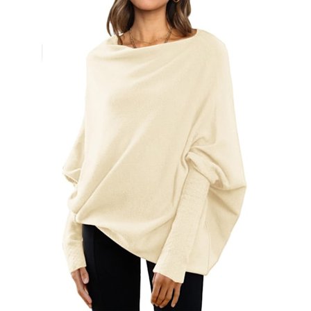 Damernas Batwing Överdimensionerade Tröjor Asymmetriska Off Shoulder Båthals Wrap Tunika Toppar