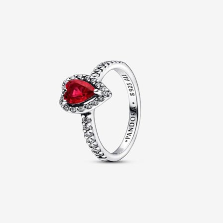 Pandora - Elevated Red Heart Ring - Sterling sølv