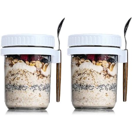 Overnight Oats-burkar, Overnight Oats-behållare med lock och sked, 10 oz spannmål, mjölk, grönsaks- och fruktsallad förvaringsbehållare med 