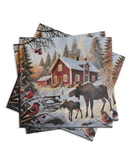 Servetter Älgar/Domherrar Multi - Pixie Design