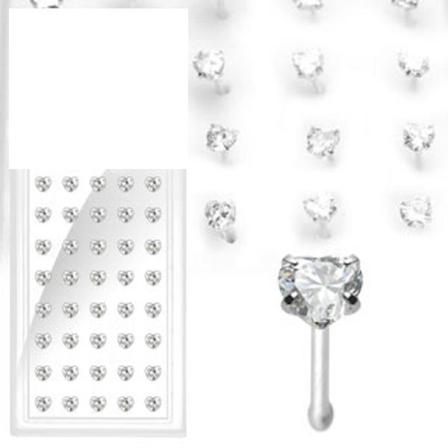 1 st. Näspiercing i silver med infattade 3mm. hjärtformad zirkon