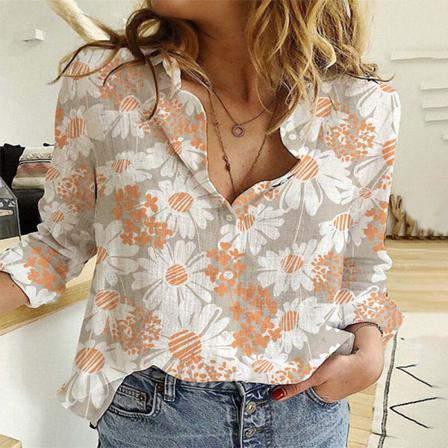 Print Blus För Damer Med Långärmade Toppar