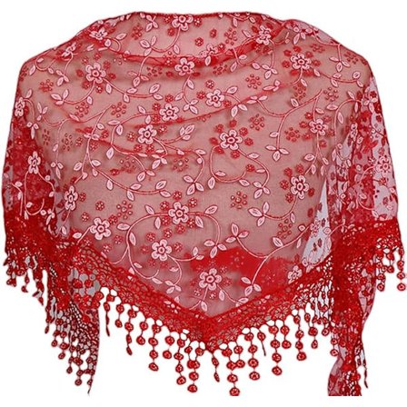 Scarves for Women Ladies Elegant Lace Tassel Shawl Scarves Head Wrap Triangle Scarf Red