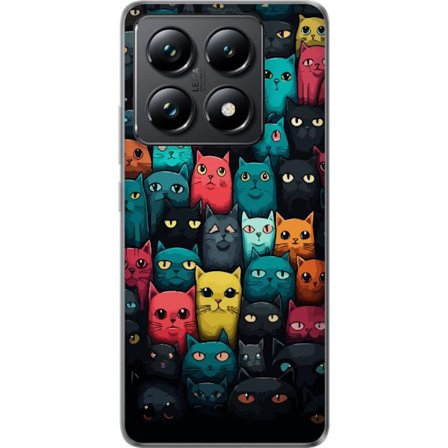 Kompatibelt Genomskinligt Skal till Xiaomi 14T Pro Färgglatt kattmönster med många stiliserade katter i olika färger lekfull illustration perfekt