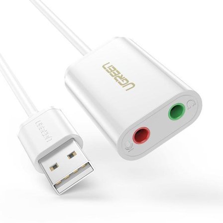 Ugreen USB-A To 3.5mm External Stereo Sound Adapter White 15cm