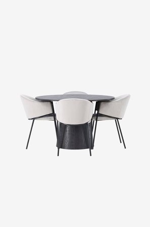 Venture Home - Matgrupp Lanzo med 4st stolar Evelina - Svart - Matgrupp 4 personer - Från Homeroom