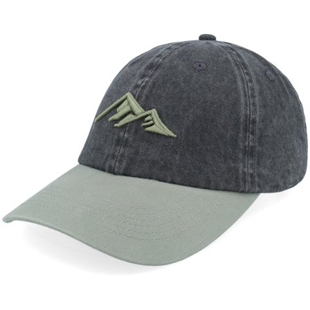 Wild Spirit - Zwart unconstructed Cap - 3d Mountain Logo Pigment Washed Olive/Black @ Hatstore