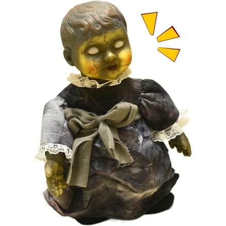 Pelottava nukke, 34 cm, kävelevä Halloween-nukke, animoitu pelottava nukke valaisevilla silmillä, kauhuäänillä ja -liikkeillä, paristokäyttöinen kauhu