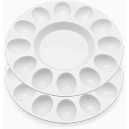 Djevel Egg-brett - Keramisk Hvit Porselen 12 Kopper Egg (2-pakning) Serveringsbrett Cateringfat for Hardkokte Djevel Egg, Påske Egg Holder & Desserter