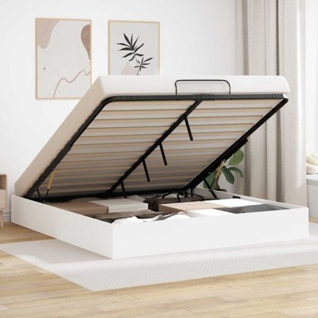 Ottoman Sängram med lagring Vit 193 x 120 x 25 cm Spånskiva