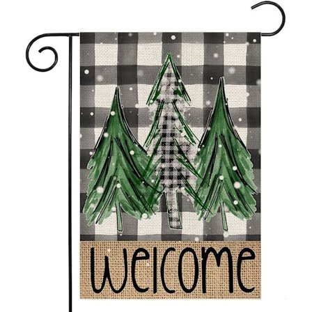 12x18" Tervetuloa Joulu Puutarha Lippu Maalaistalon Joulu Lippu Kaksipuolinen Buffalo Ruudullinen Koristeet (Vain Lippu)