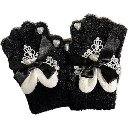 Pärlbroderade spetshandskar för vuxna, helfinger, varma vantar med söt dekor, vantar för kvinnor, vintertillbehör, stickade handskar för kvinnor, 