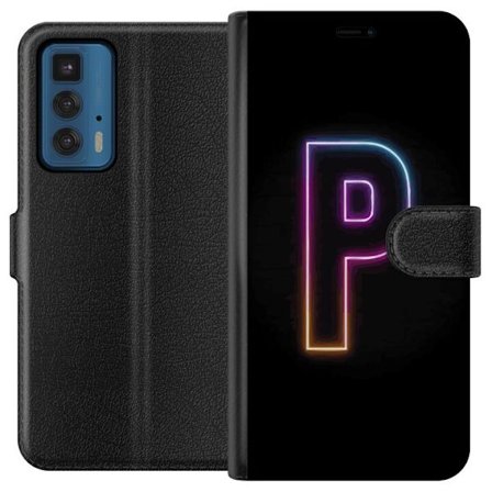 Kompatibelt Lommeboketui til Motorola Motorola Edge 20 Pro Minimalistisk neonbokstav P i fargegradering og lyseffekt mot svart bakgrunn i digital neon