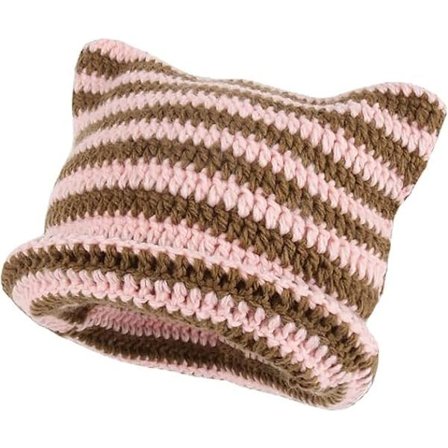 Kattelue for kvinner, strikket lue med ører, strikket varm elastisk vinterlue, baggy for jenter, voksne og barn