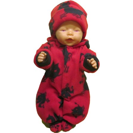 Röd/svartmönstrad fleeceoverall till Baby Born, dockkläder.